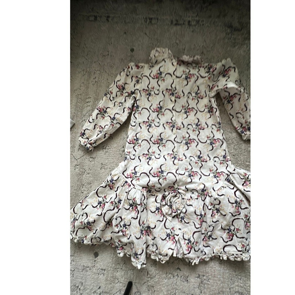 Vintage Mousefeathers Floral Ribbon Drop Waist Ruffle Dress White Cottagecore